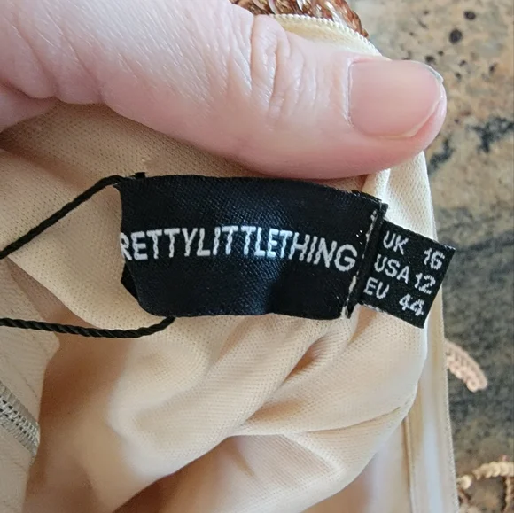 Gold fringe strapless dress sequins pretty little thing size large 12 - Picture 4 of 5